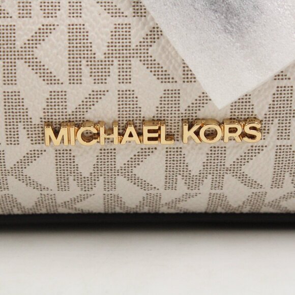 NWT Michael Kors Emilia Small Logo-Print Coated Canvas Satchel in Vanilla/Black - Picture 7 of 12